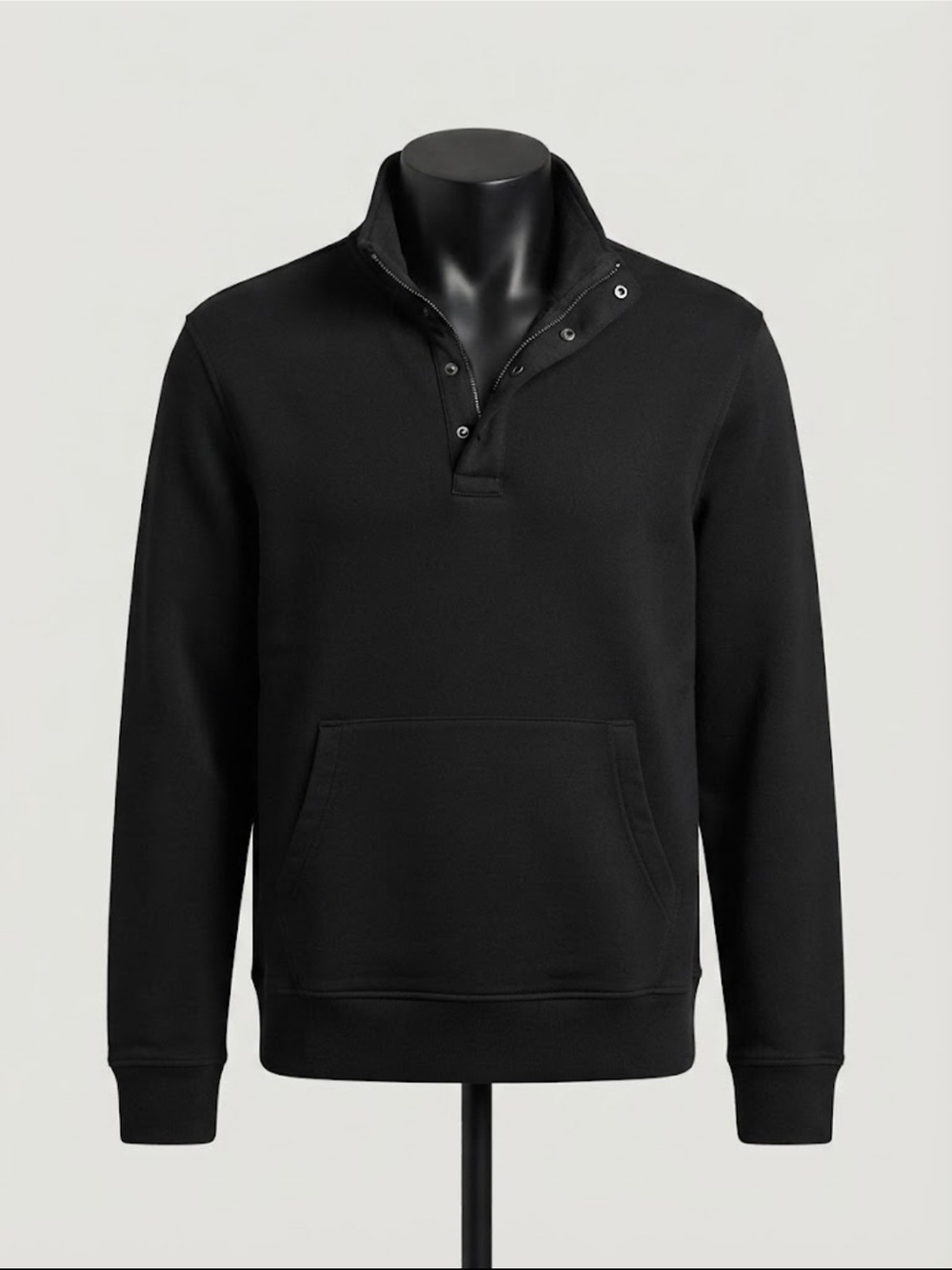 Express Men's Black Snap-Button Quarter Zip Pullover Hoodie